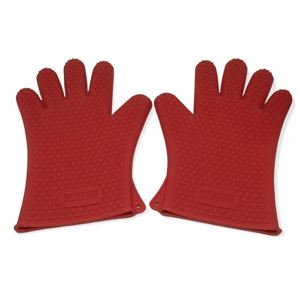 Mitts Silicone Hot Hands Oven BBQ Heat Resistant Non Slip Red Grilling Cooking